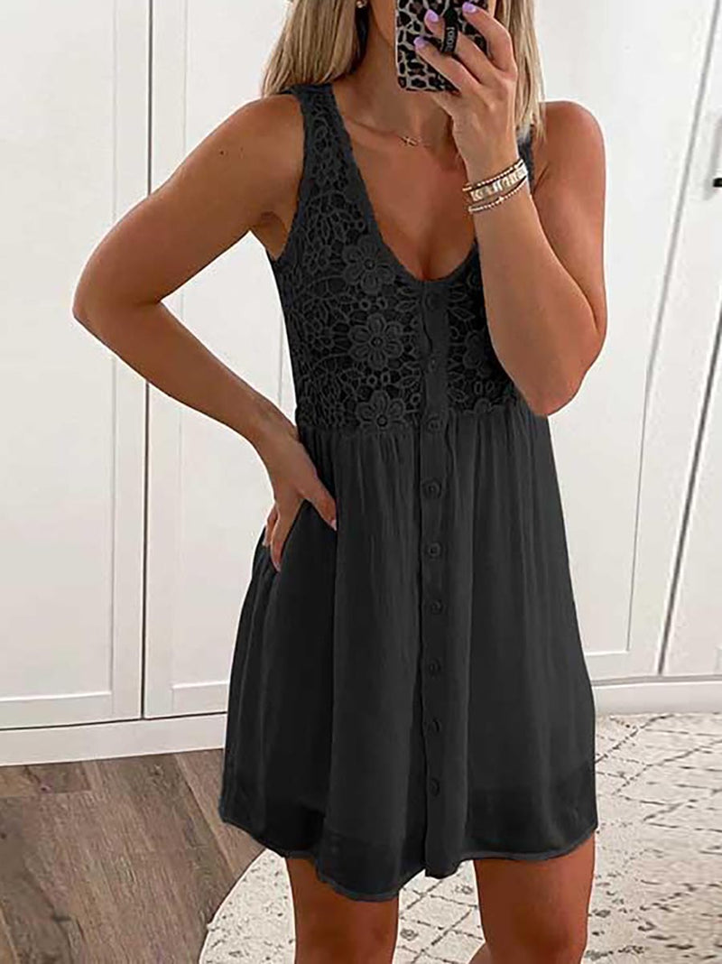 Stunncal Lace Floral Button Down Tank Dress