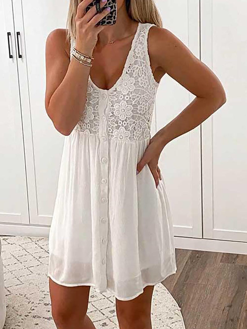 Stunncal Lace Floral Button Down Tank Dress