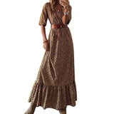 Stunncal Bohemian Print Short-Sleeved V-Neck Dress