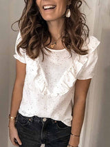 Short Sleeve Floral Lace Round Neck Casual Wear T-Shirt