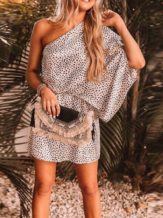 Stunncal One Shoulder Leopard Mini Dress