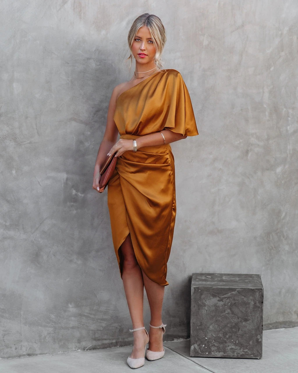 Stunncal One-Shoulder Irregular Skirt Dress