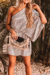 Stunncal One Shoulder Leopard Mini Dress