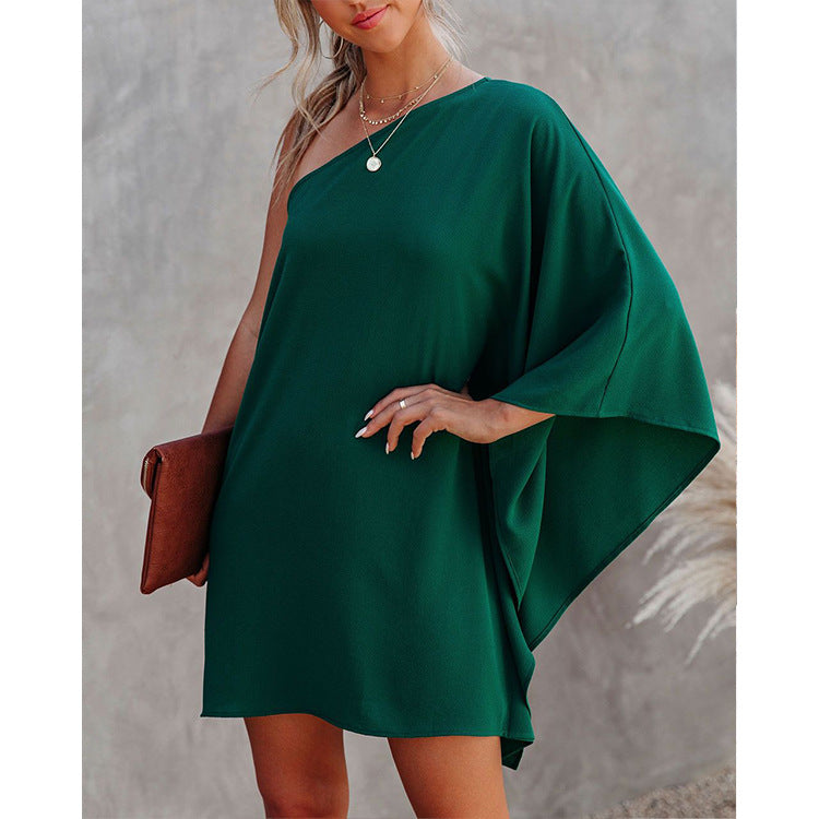 Stunncal Loose One-shoulder Diagonal Dress(8 colors)