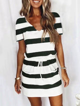 Stunncal Striped Drawstring Dresses（6 colors）