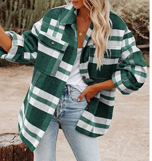 Stunncal Loose Plaid Shirt Coat