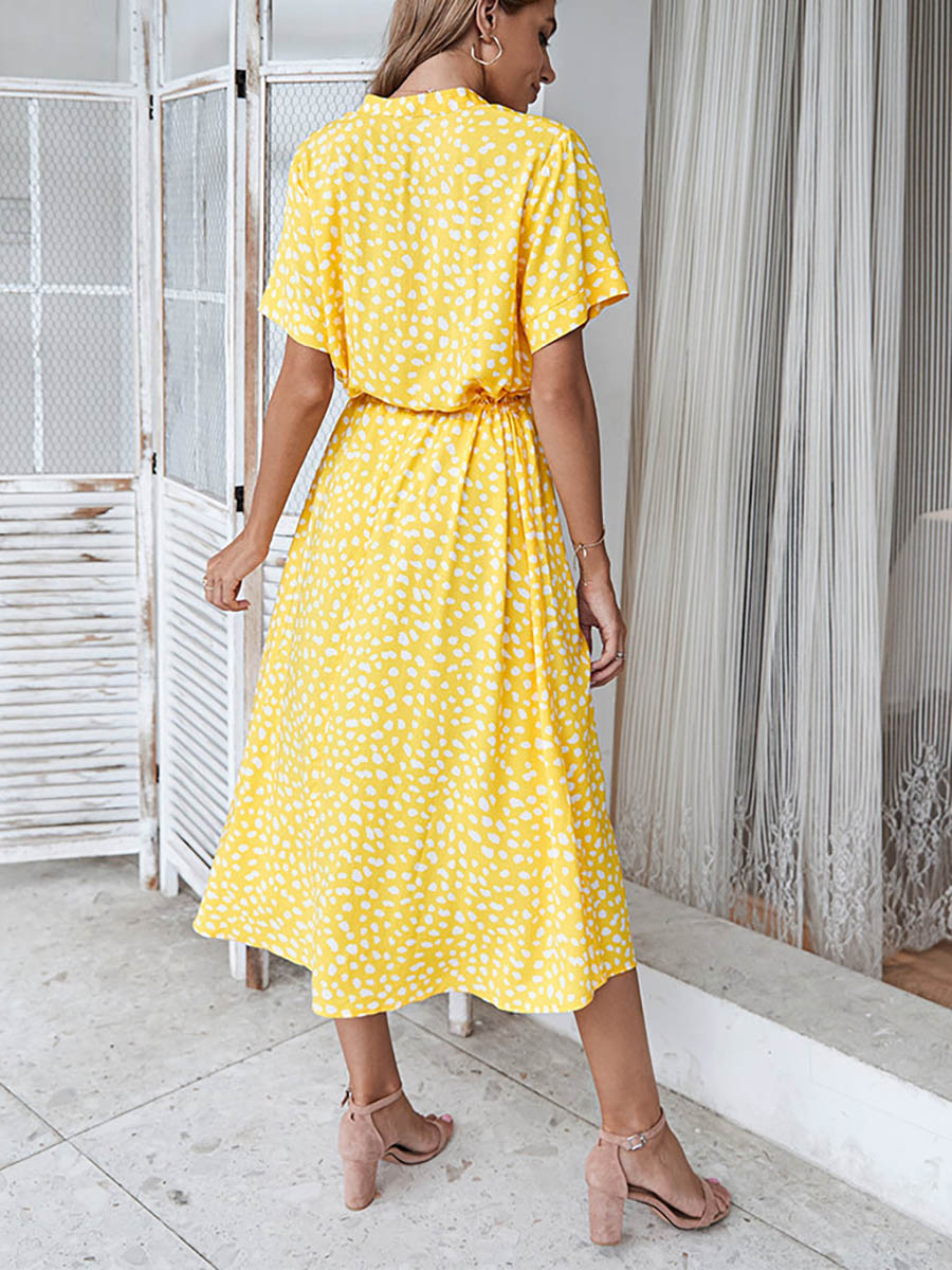 Stunncal Polka Dot Short-Sleeve Dress(7 colors)