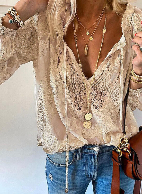 Stunncal Printed Solid Color Lace Shirt