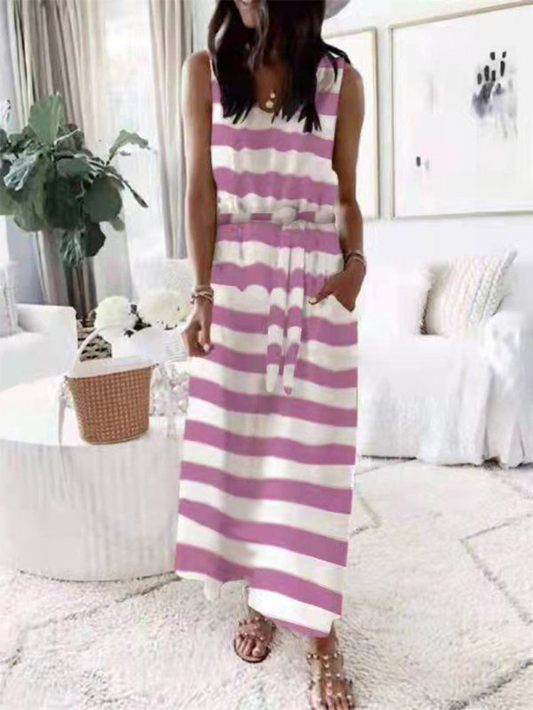 Stunncal Elastic Waist Sleeveless Casual Maxi Dress