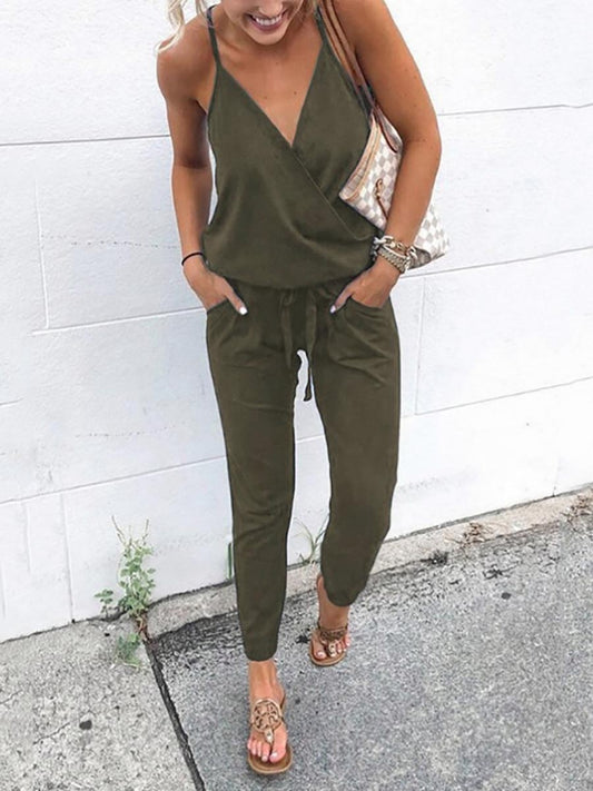 Stunncal Lace-Up Backless Camisole Jumpsuit