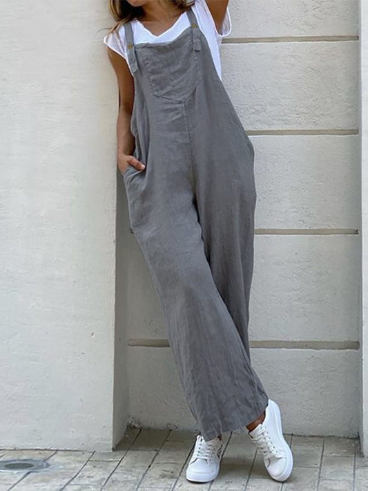 Stunncal Suspenders Solid Color Long Jumpsuit(3 colors)