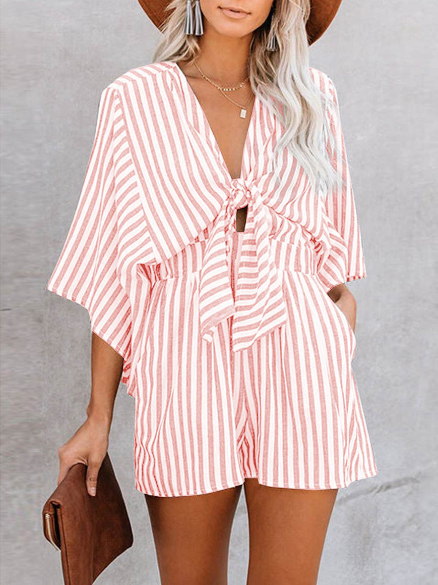 Stunncal Wind In My Sails Cotton Pocketed Tie Romper