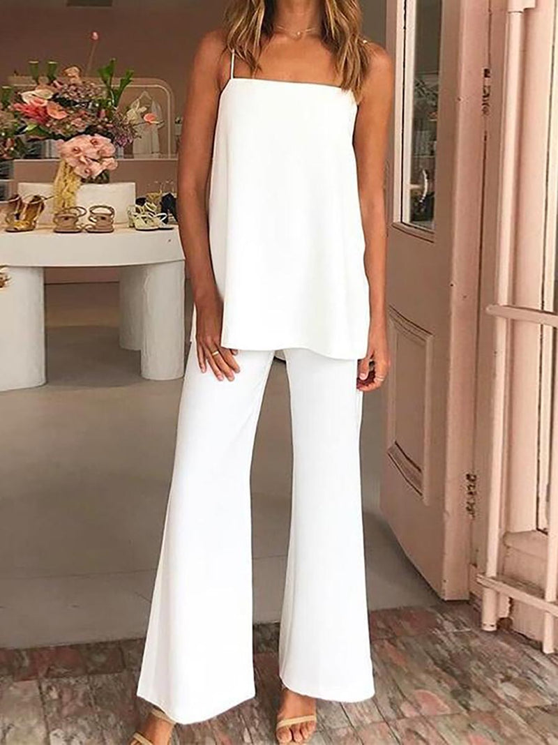 Stunncal Solid Cami Top and Wide Leg Pants Set