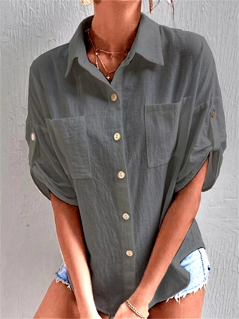 Stunncal Long Sleeves Pocket Lapel Cotton Linen Shirt