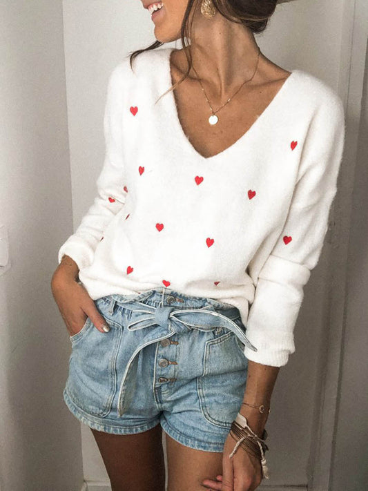 Stunncal Love Polka Dot V-Neck Sweater