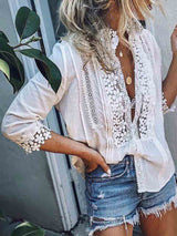 Stunncal Sexy Lace Casual Shirt