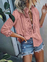 Stunncal Sexy Lace Casual Shirt