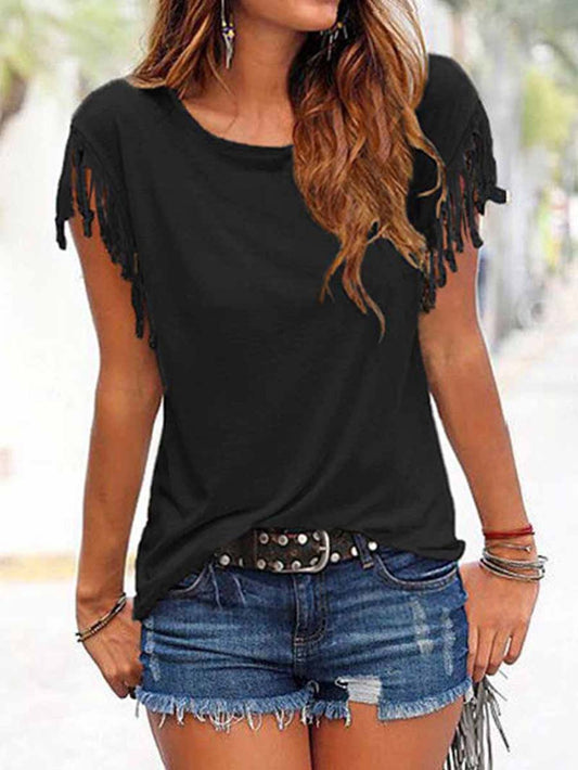 Stunncal Short-sleeve Loose Tassel T-shirt(3 Colors)