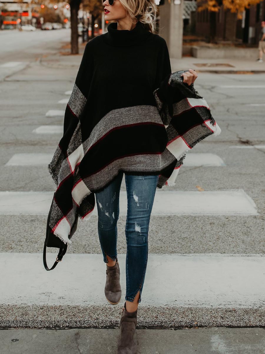 Stunncal Cape Knit Turtleneck Sweater