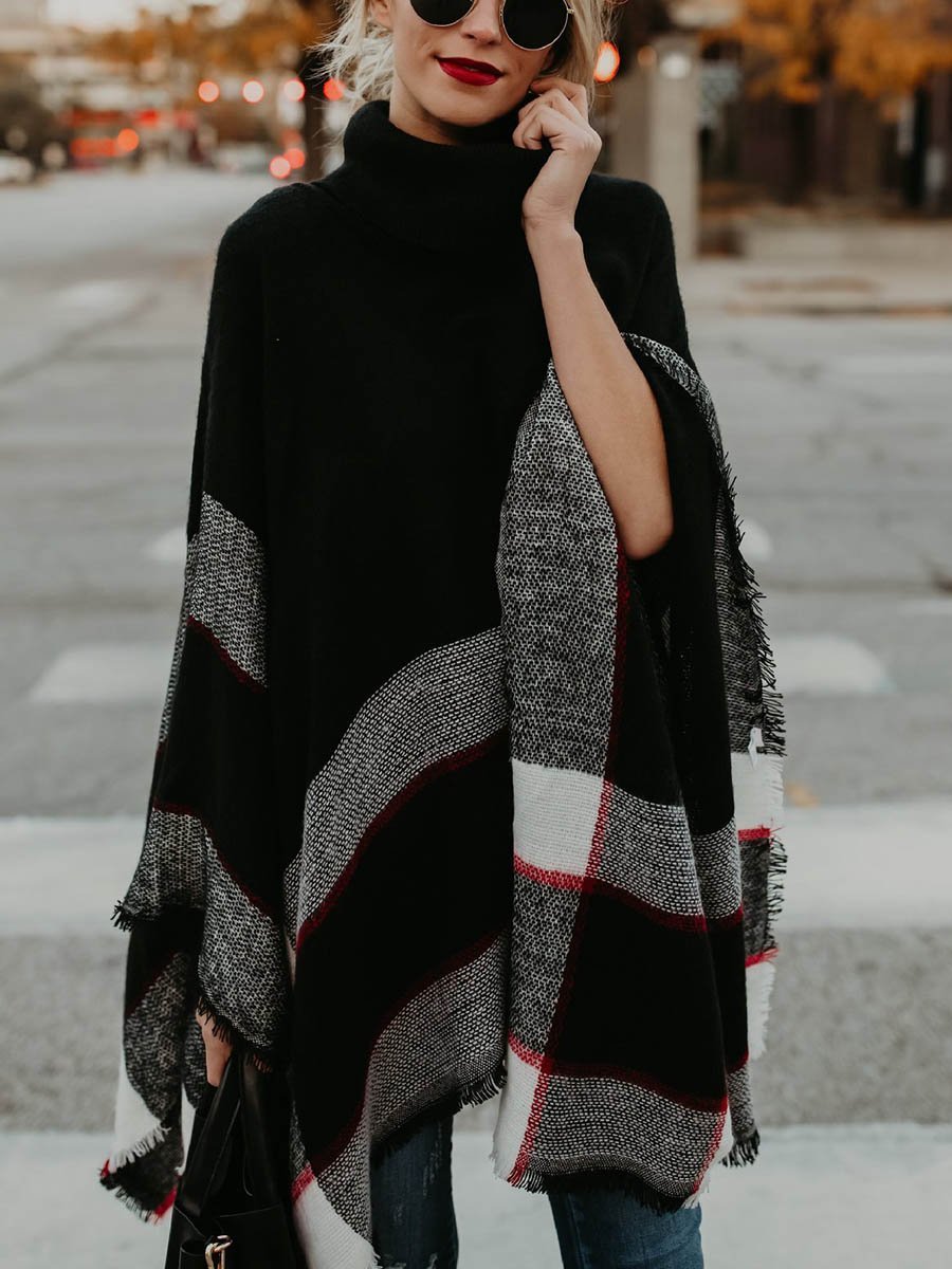 Stunncal Cape Knit Turtleneck Sweater