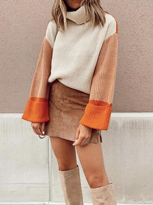 Stunncal Pumpkin Oversized Color Block Sweater