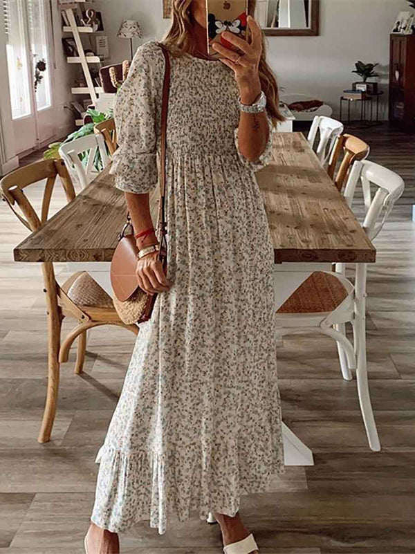Stunncal Smocked Print Maxi Dress