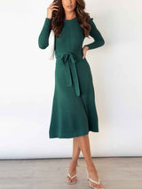 Stunncal Bubble Sleeve Belt Knit Dress (5 colors)