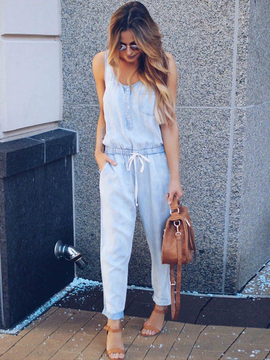 Stunncal Casual Vest Denim Jumpsuit