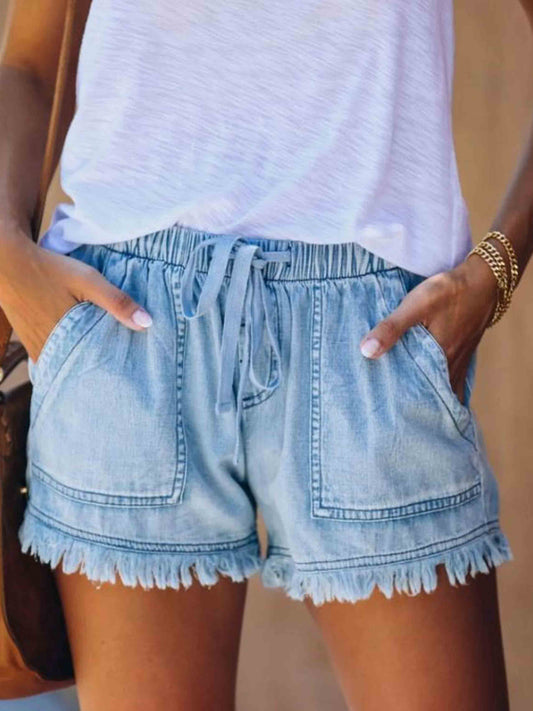 Stunncal Adjustable Tassel Pocket Shorts