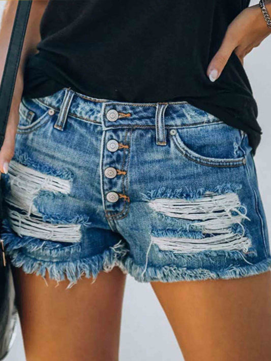 Stunncal Ripped Print Denim Shorts