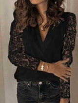 Stunncal Solid Color Lace Blouse