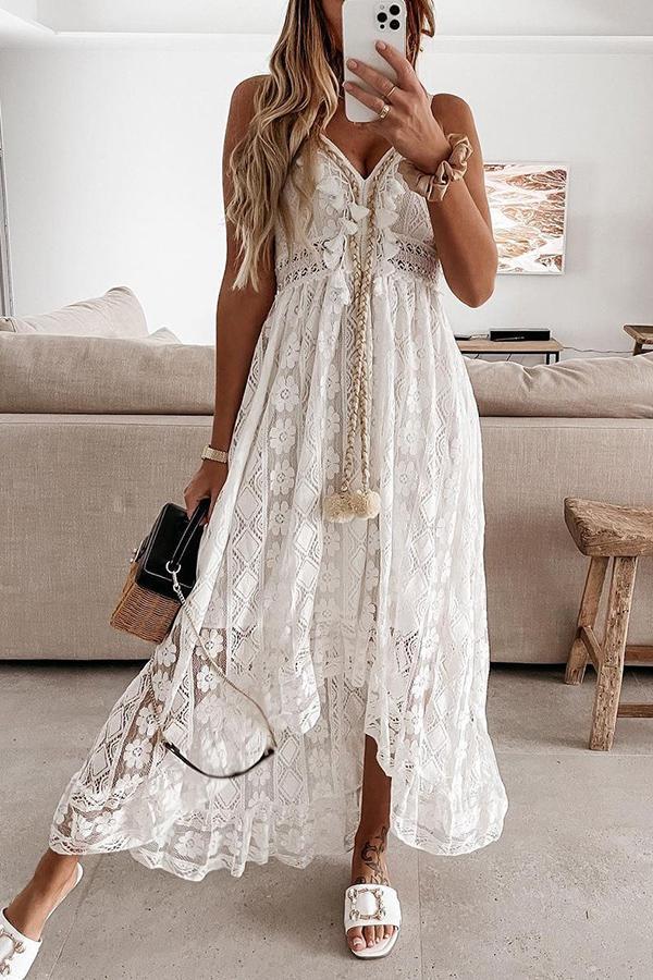 Stunncal Crochet Fringe Lace Dress