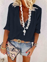 Stunncal Casual V Neck Button Blouse Tops
