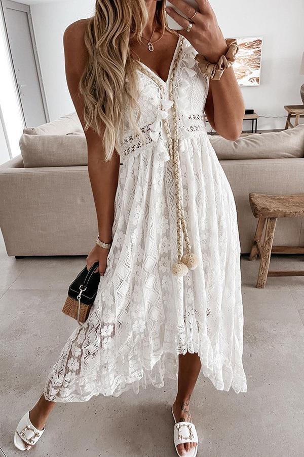 Stunncal Crochet Fringe Lace Dress