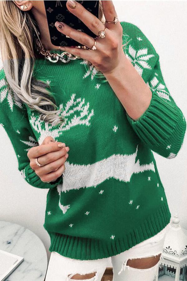 Stunncal Christmas Themed Knitted Long-sleeved Sweater