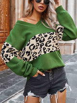 Stunncal New V Neck Leopard Sweater