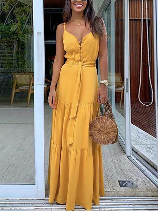 Stunncal Button Belted Slip Maxi Dress