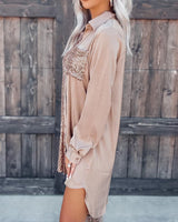 Melarey Satin Sequin Button Down Shirt Dress - Melarey Boutique