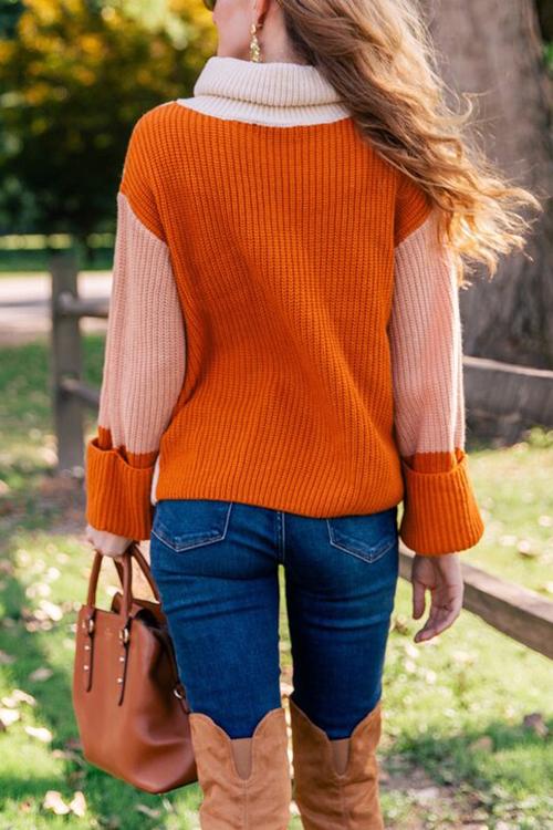 Stunncal Pumpkin Oversized Color Block Sweater