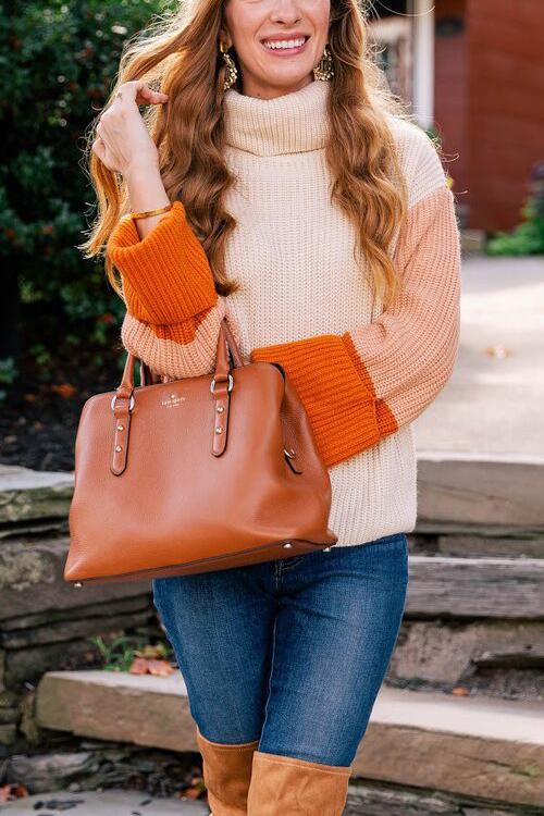 Stunncal Pumpkin Oversized Color Block Sweater