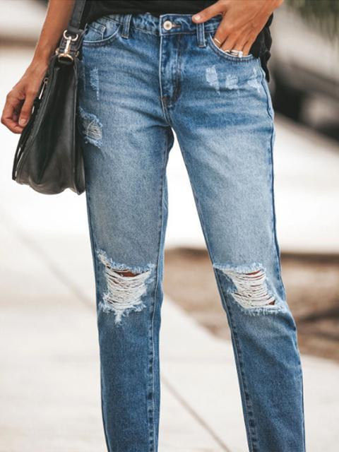 Ripped Slim Fit Washed Jeans - Bomdolls